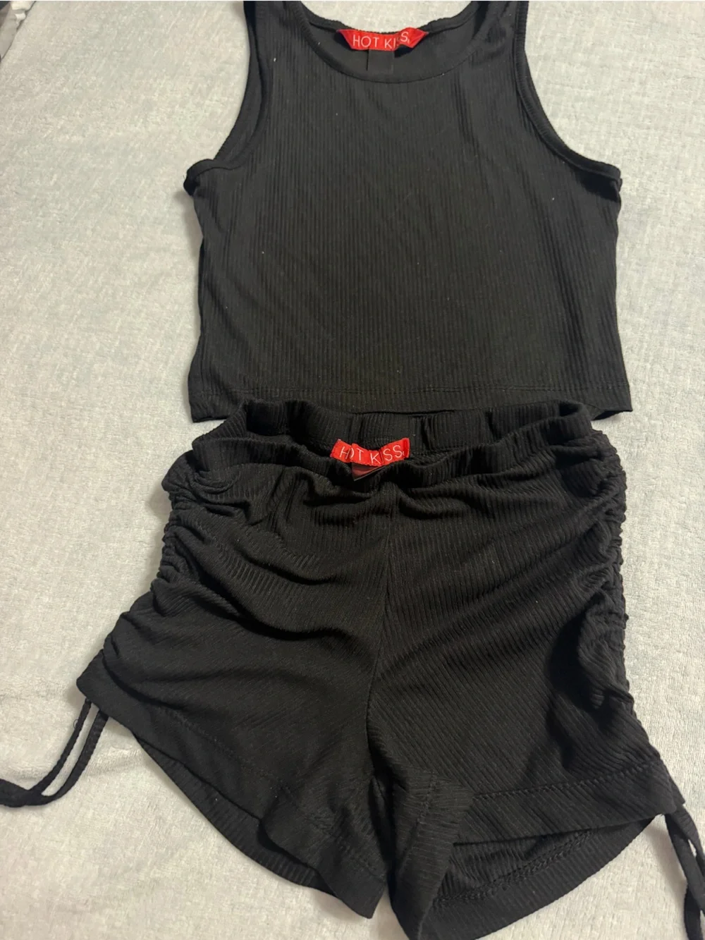 Kiss Black Ribbed Kids Tank One-Piece Set